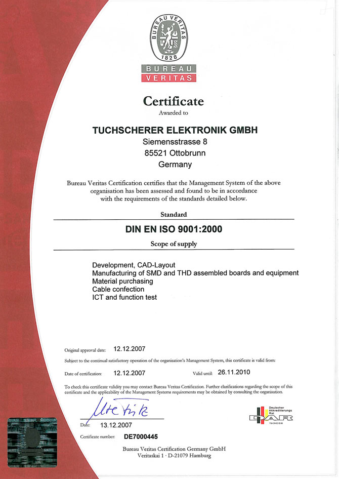 BUREAU-VERITAS-Certificarte for TUCHSCHERER ELEKTRONIK GMBH